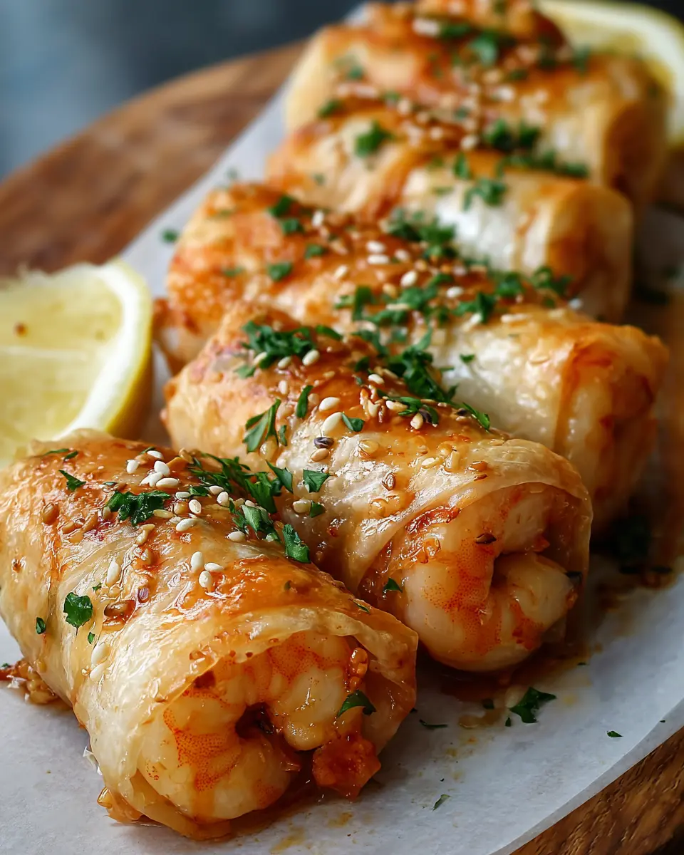 Rollitos Crujientes de Camarones y Ajo