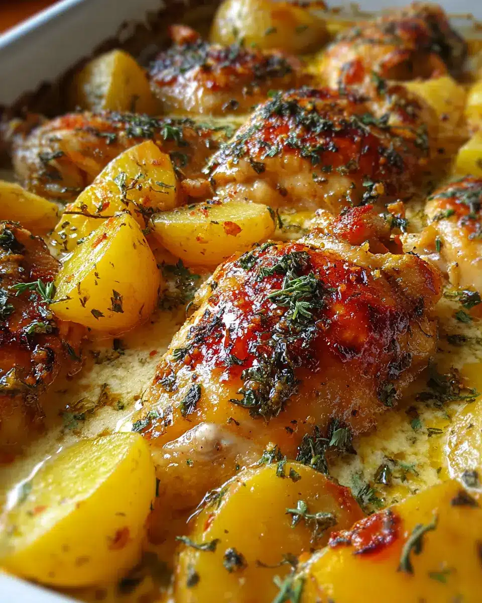 Pollo con Patatas en Salsa de Queso al Horno