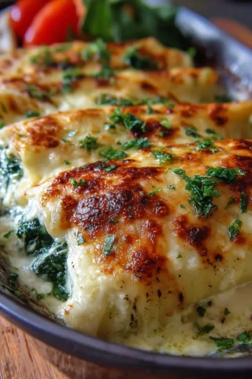 canelones de queso y espinacas deliciosos y fáciles de preparar.