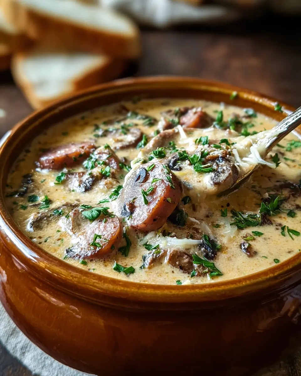 Sopa Cremosa con Salchicha Italiana, Parmesano y Champiñones