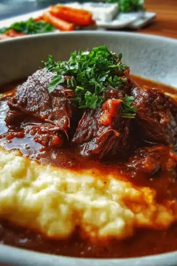 Carne Deshebrada en Salsa Gravy sobre Puré de Papa