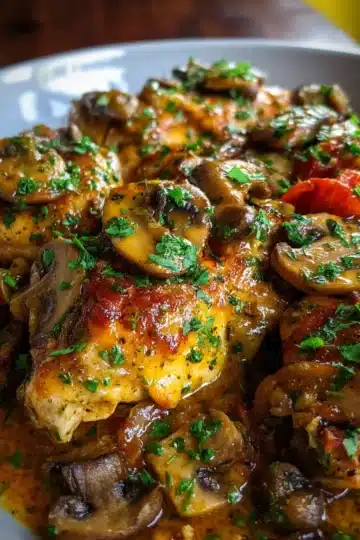 POLLO EN SALSA CON CHAMPIÑONES