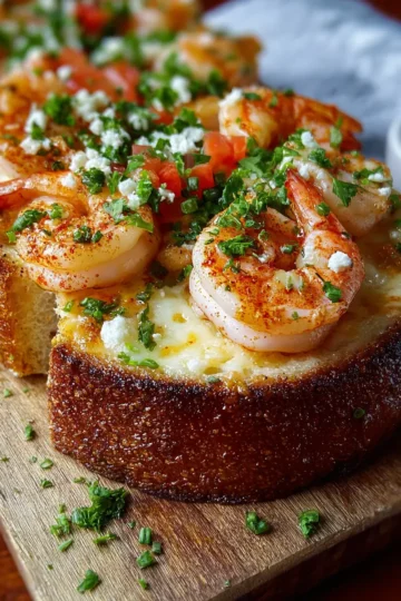 TAZÓN DE PAN CON CAMARONES AL AJO Y QUESO