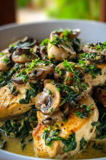 POLLO CON ESPINACAS Y CHAMPIÑONES