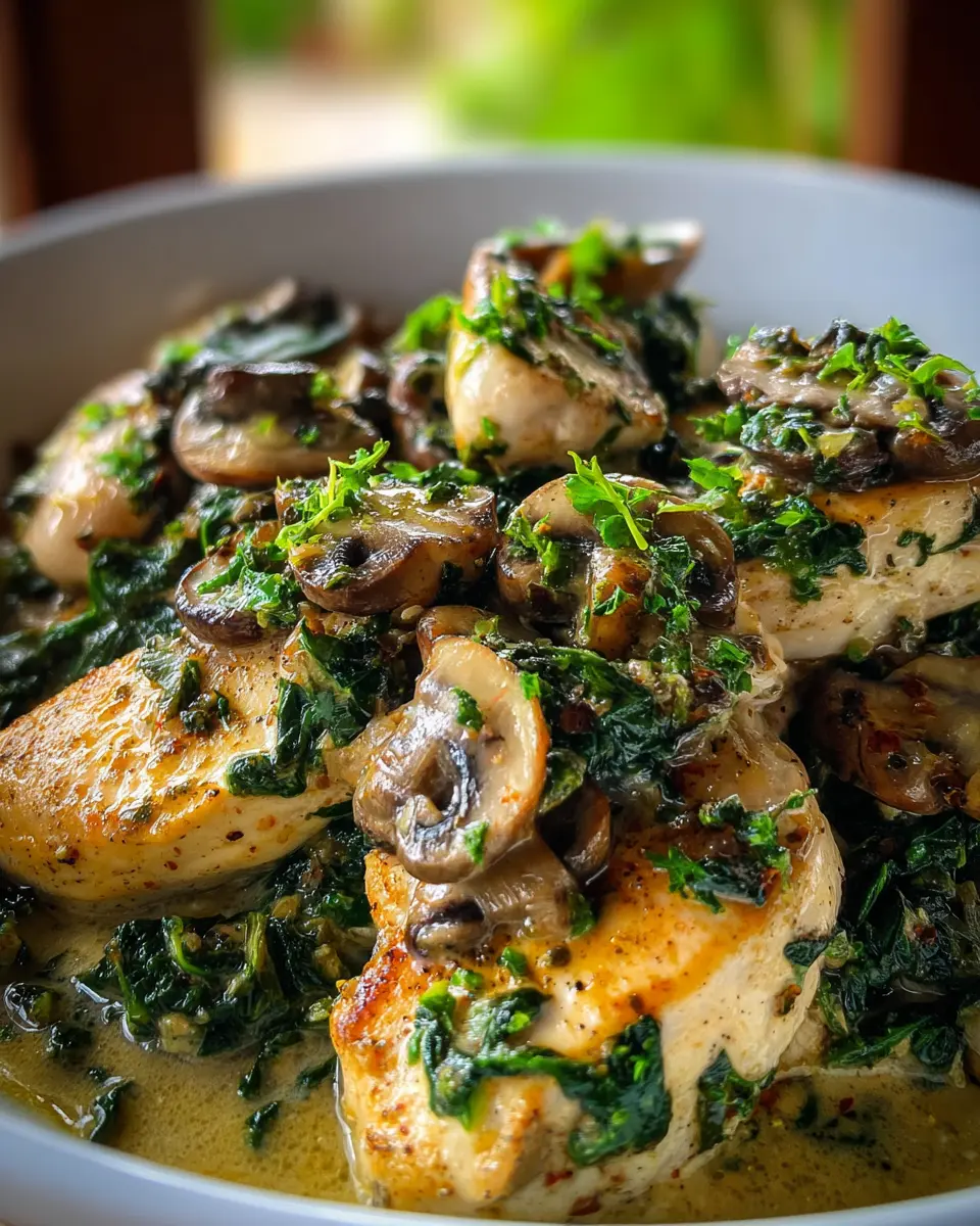 POLLO CON ESPINACAS Y CHAMPIÑONES