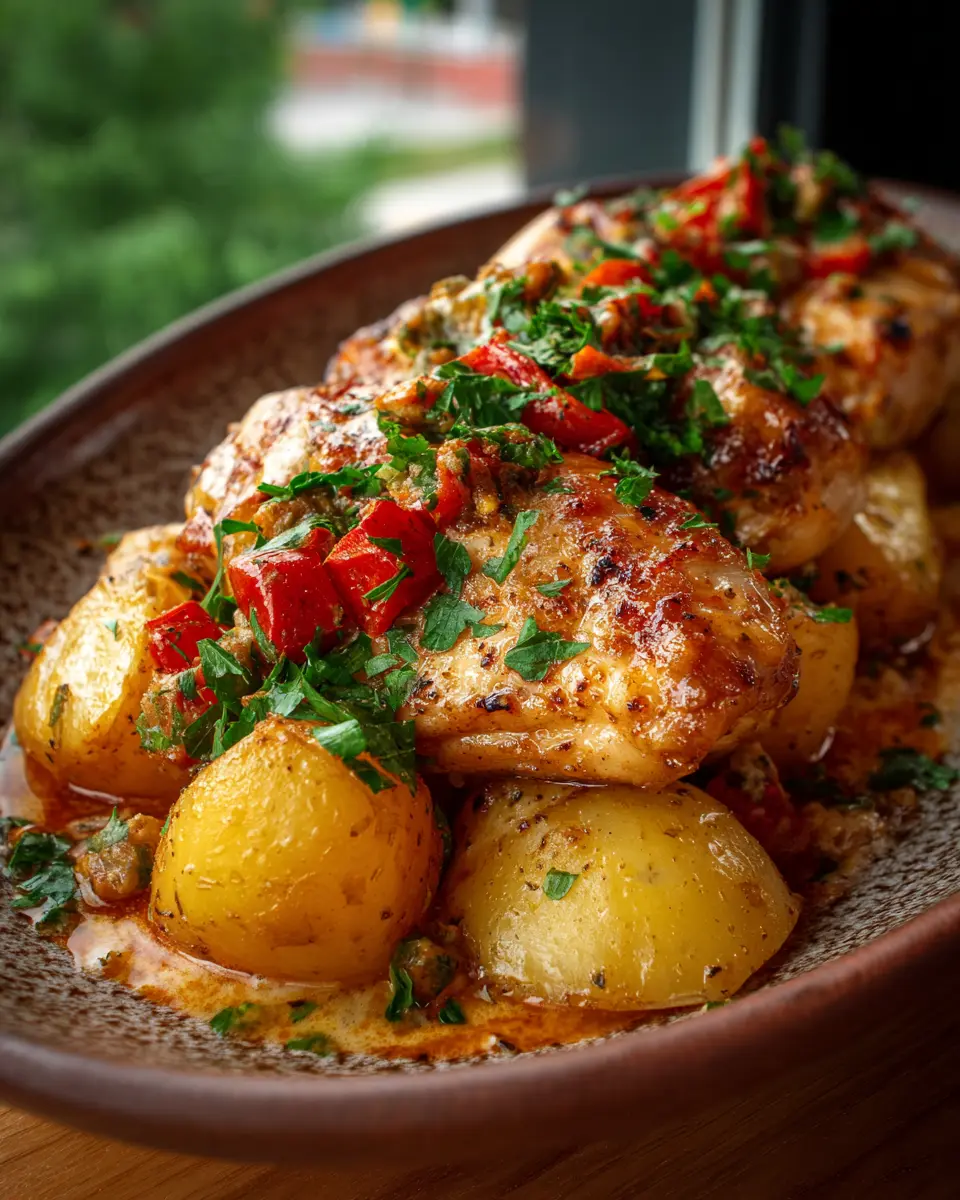 Pollo con Patatas en Salsa de Queso