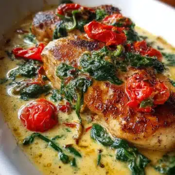 POLLO A LA CREMA CON ESPINACAS Y TOMATES SECOS